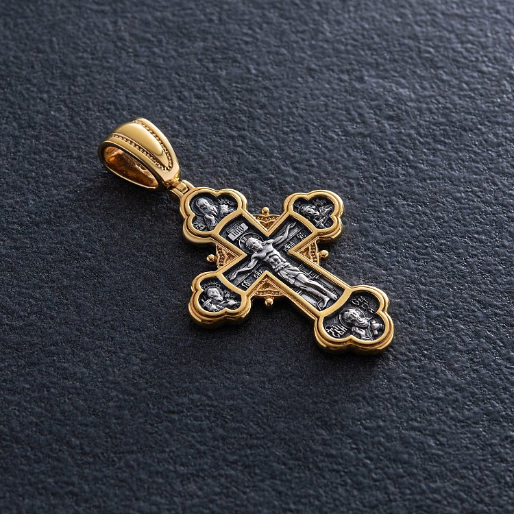 Серебряный крест "Распятие Христово с предстоящими. Архангел Михаил" 132227 от ювелирного магазина Оникс