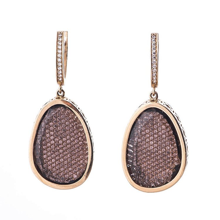 Золоті сережки з фіанітами і димчастим кварцом с03339 від ювелірного магазину Онікс - 1