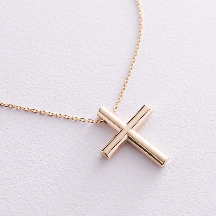 Колье с крестиком в желтом золоте кол02355 от ювелирного магазина Оникс - 3