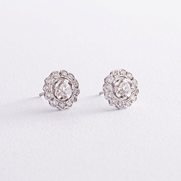 Золотые серьги - пусеты "Цветочки" с бриллиантами см0299 от ювелирного магазина Оникс