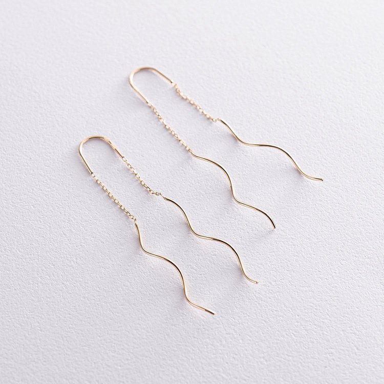 Сережки - протяжки "Завиток" з жовтого золота с07200 від ювелірного магазину Онікс