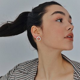 Серьги - пусеты "Орбита" в серебре 7087