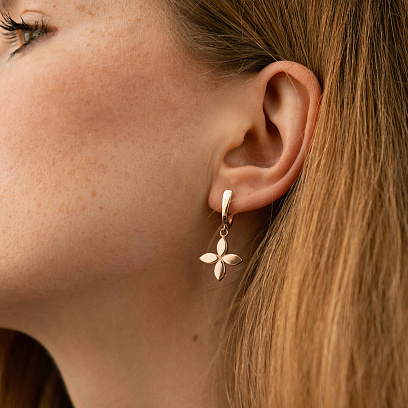 Сережки "Конюшина" в червоному золоті с07127 №5