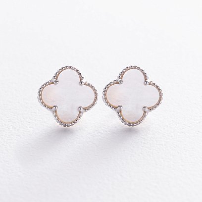 Серебряные серьги - пусеты "Клевер" (шт. перламутр) OR128220п