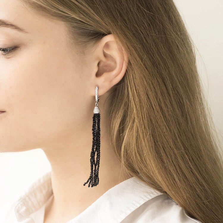 Серебряные серьги с фианитами и агатом 121814 от ювелирного магазина Оникс