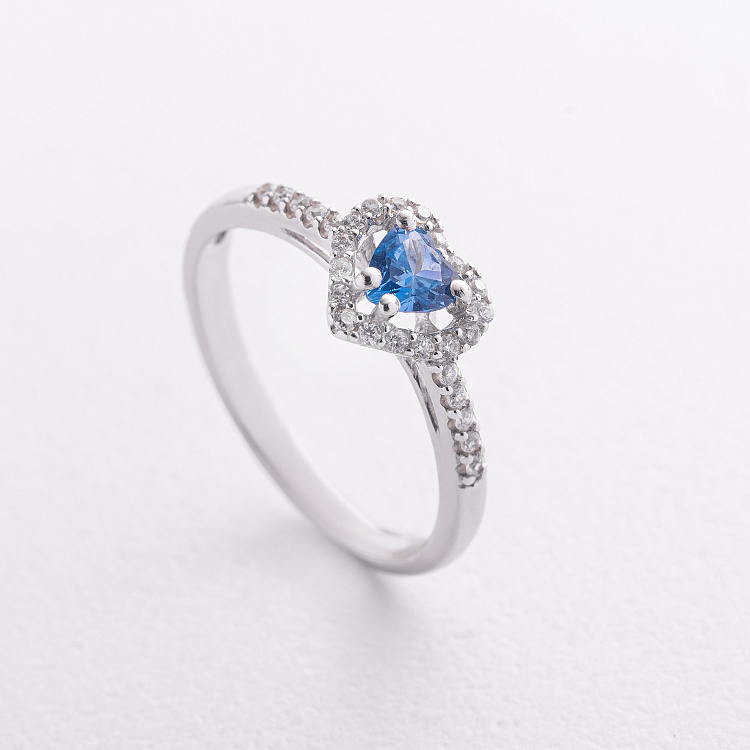Серебряное кольцо "Сердечко" (топаз London Blue, куб. цирконий) 1924/1р-QLB от ювелирного магазина Оникс