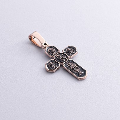 Православный золотой крест "Распятие Христово. Спас Нерукотворный. Икона Божией Матери знамение. Святитель Николай" п03017 №5