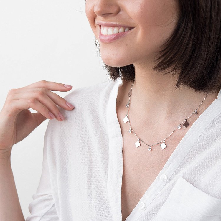 Срібне кольє (фіаніт) 18713 від ювелірного магазину Онікс - 1