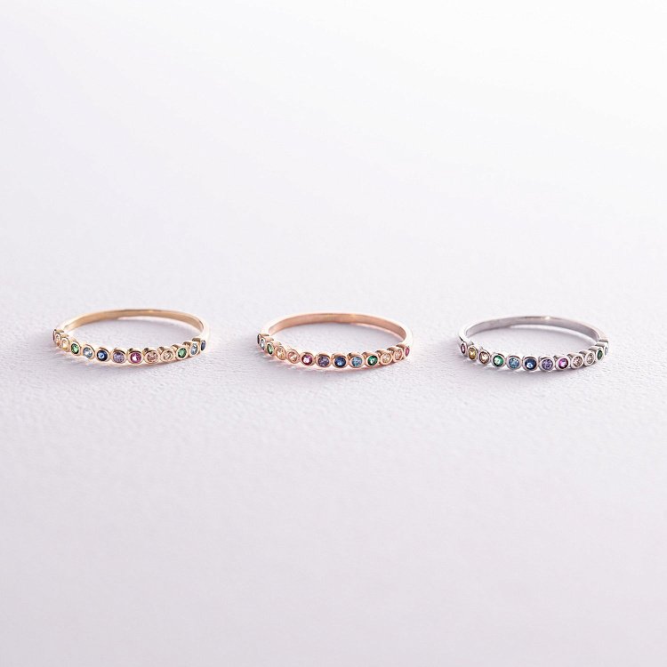 Каблучка з різнокольоровими фіанітами (червоне золото) к07161 від ювелірного магазину Онікс - 7