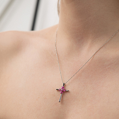 Золотий хрестик з діамантами і рубінами пб0364nl №4