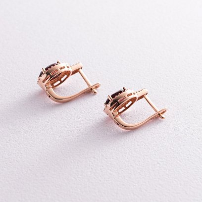 Золотые серьги с пиропом и фианитами с04183 №3