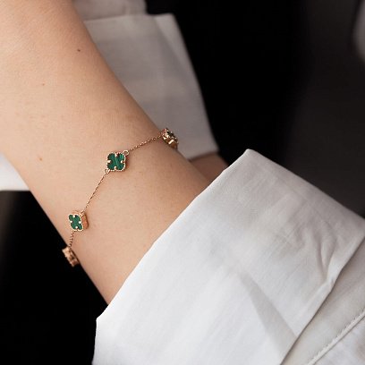 Браслет "Конюшина" з малахітом mini (червоне золото) б05246 №5