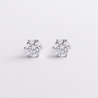 Серьги - пусеты в белом золоте (бриллианты) сб0735м