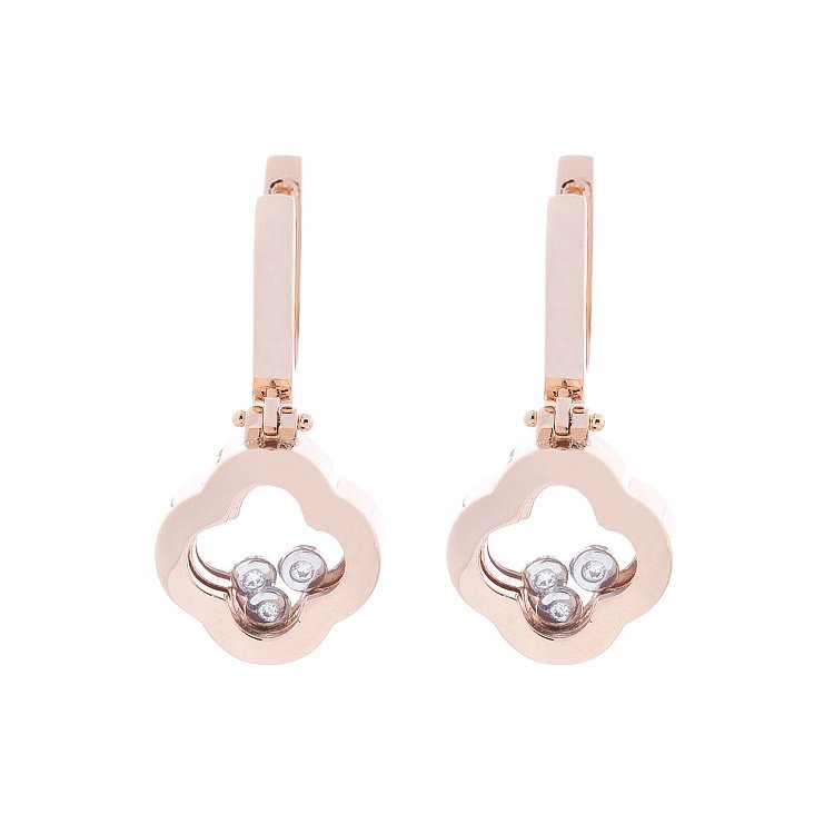 Золотые серьги "Клевер" (ювелирное стекло, фианит) с05239 от ювелирного магазина Оникс - 1