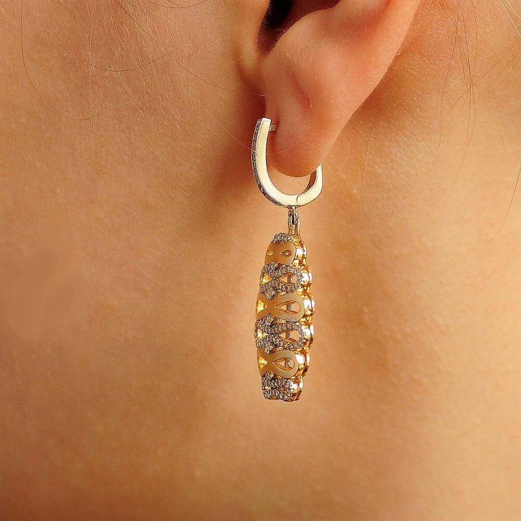 Жіночі сережки з білого і жовтого золота з фіанітами с02755 від ювелірного магазину Онікс - 3