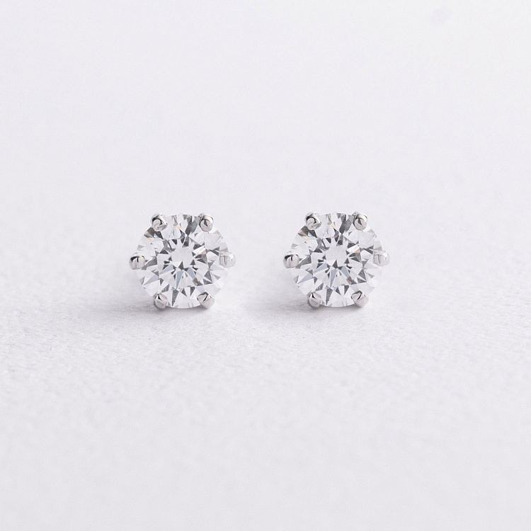 Серьги - пусеты в белом золоте (бриллианты) сб0735м от ювелирного магазина Оникс