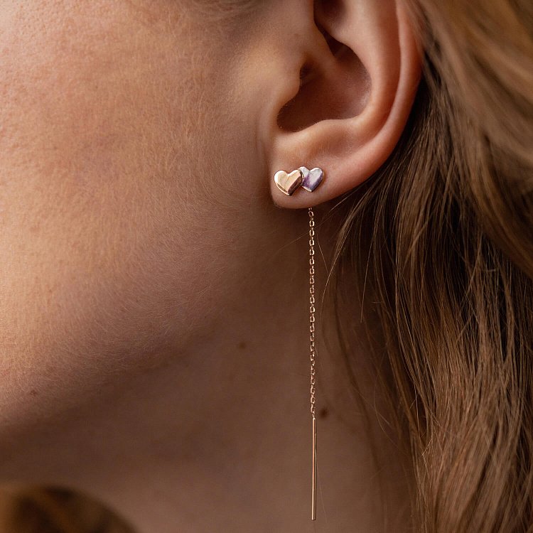 Золоті сережки - протяжки "Сердечки" с08080 від ювелірного магазину Онікс