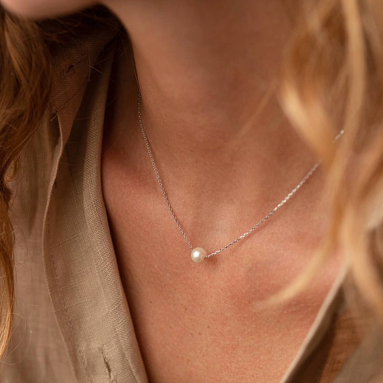 Колье "Жемчужина на цепочке" (белое золото) кол02289 от ювелирного магазина Оникс - 2