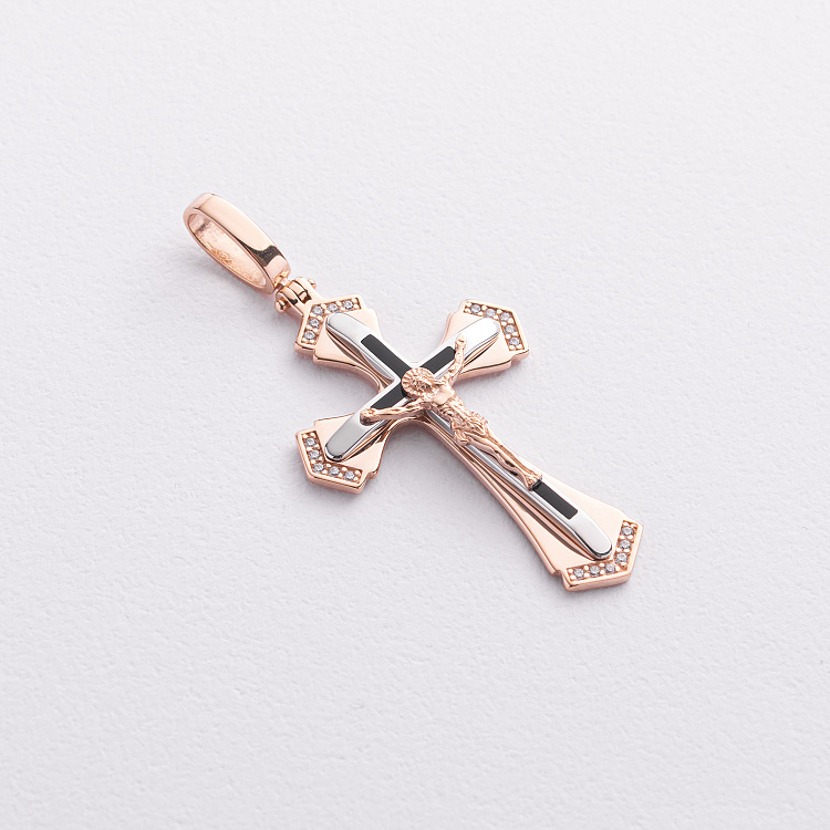 Православний золотий хрест "Розп'яття. Спаси та Збережи" (емаль, фіаніти) 270123Е Православний золотий хрест "Розп'яття. Спаси та Збережи" (емаль, фіаніти) 270123Е від ювелірного магазину Онікс