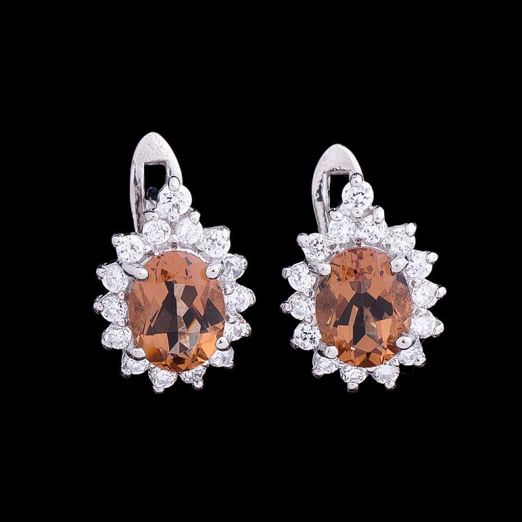 Серебряные серьги с фианитами и кварц (родий) 121603 от ювелирного магазина Оникс