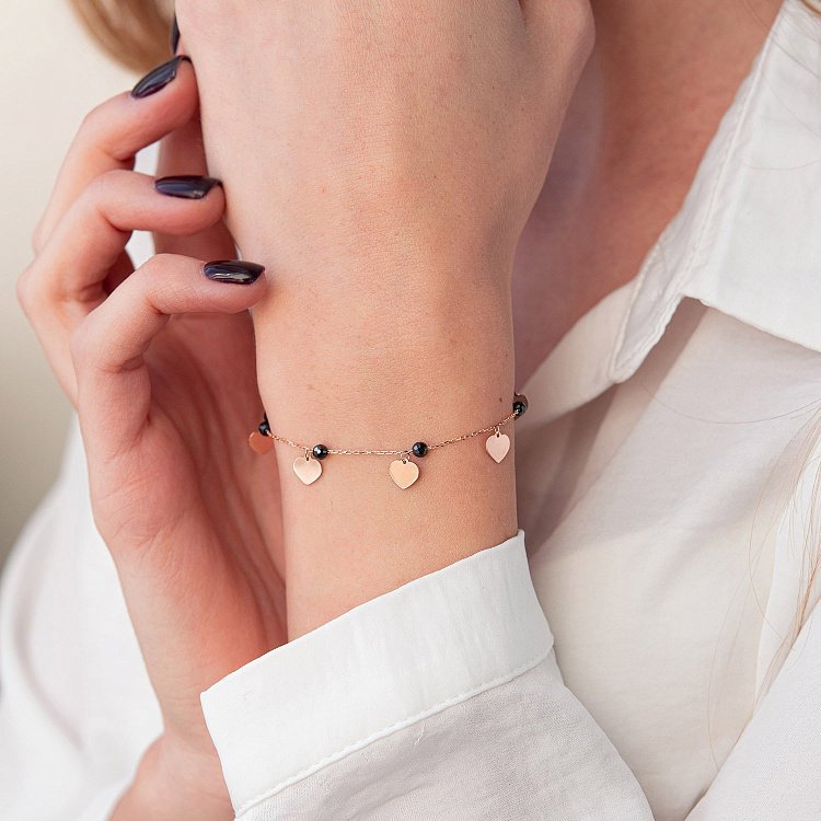 Золотой браслет "Сердечки" (фианиты) б04885 от ювелирного магазина Оникс - 1