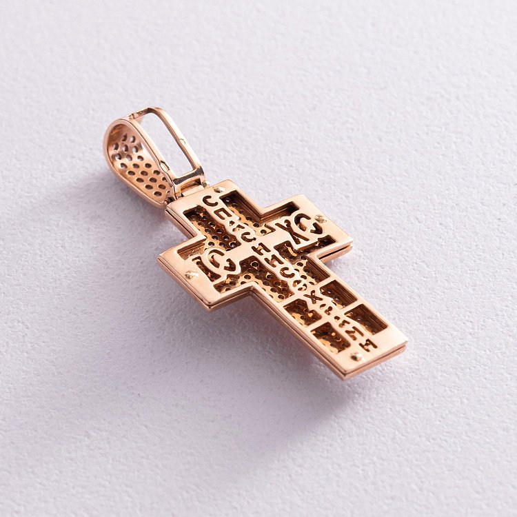 Золотий хрест "Розп'яття. Спаси та Збережи" з фіанітами 270046б від ювелірного магазину Онікс - 2