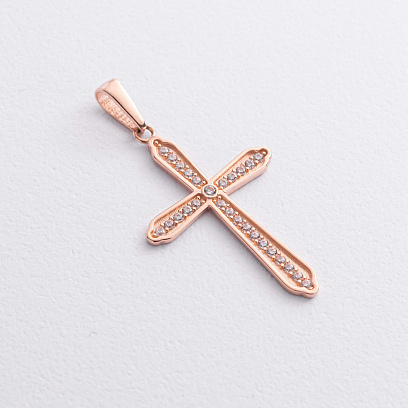 Крестик в красном золоте (фианиты) п04043