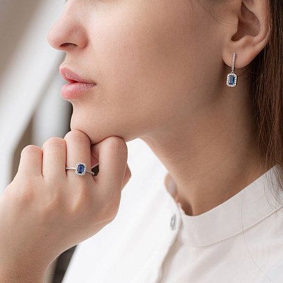 Золоті сережки з сапфіром і діамантами сб0053са №2