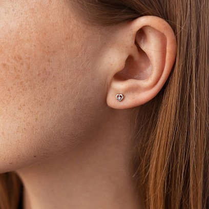 Серьги - пусеты "Сердечки" в белом золоте (фианиты) с07936 №2