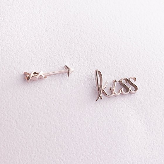 Серьги - пусеты "Kiss" в белом золоте с07674