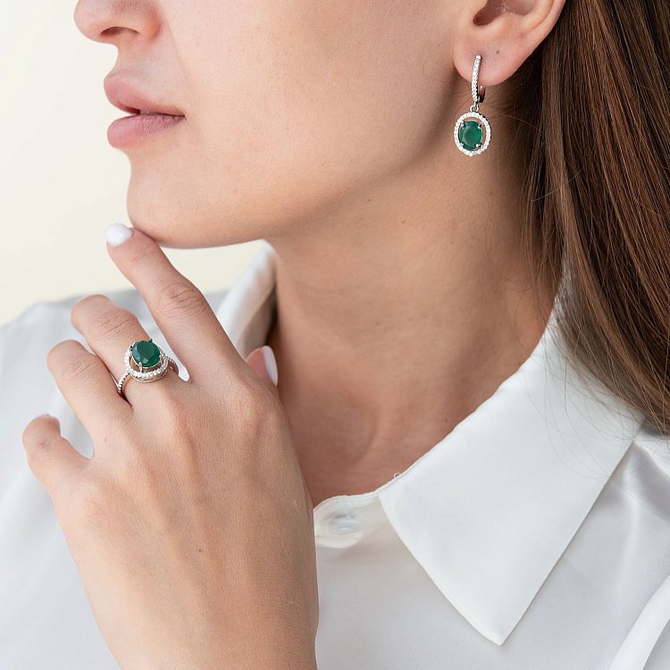 Срібні сережки з хризопразами і фіанітами 121450 від ювелірного магазину Онікс - 1