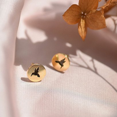 Сережки-пусети "Колібрі" в червоному золоті с06703 №3