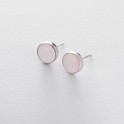 Золоті сережки-пусети "Сяйво" (синт. опал) 7 мм с05473 №10