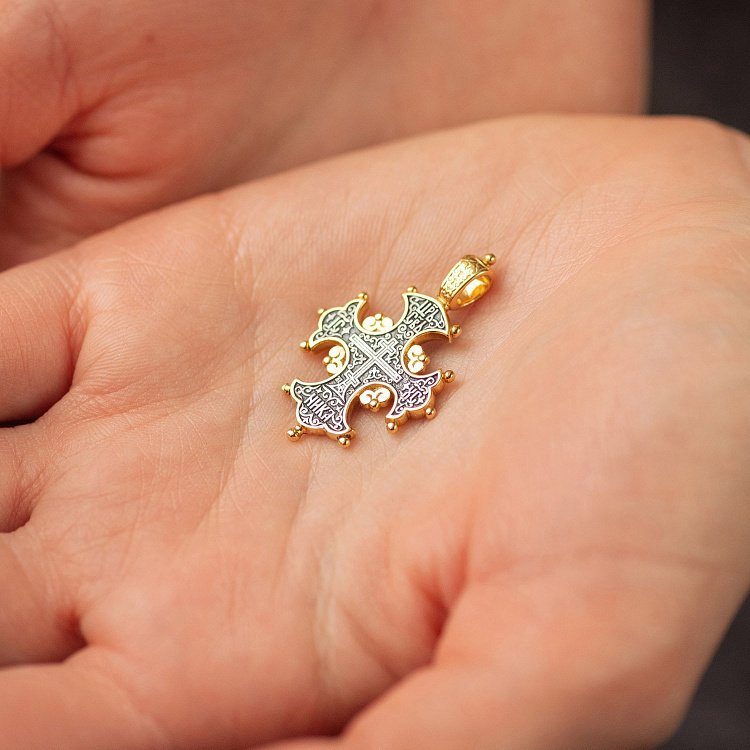 Серебряный крест с позолотой "Процвете Древо Креста" 131681 от ювелирного магазина Оникс - 3