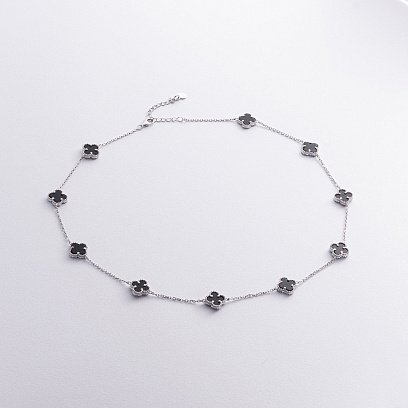 Серебряное колье "Клевера" (оникс) 181278