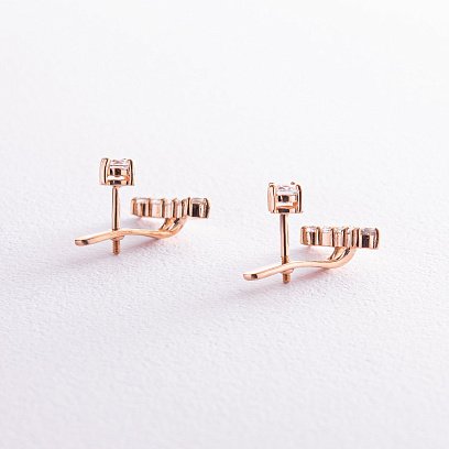 Сережки - джекети в червоному золоті (фіаніти) с04110 №4