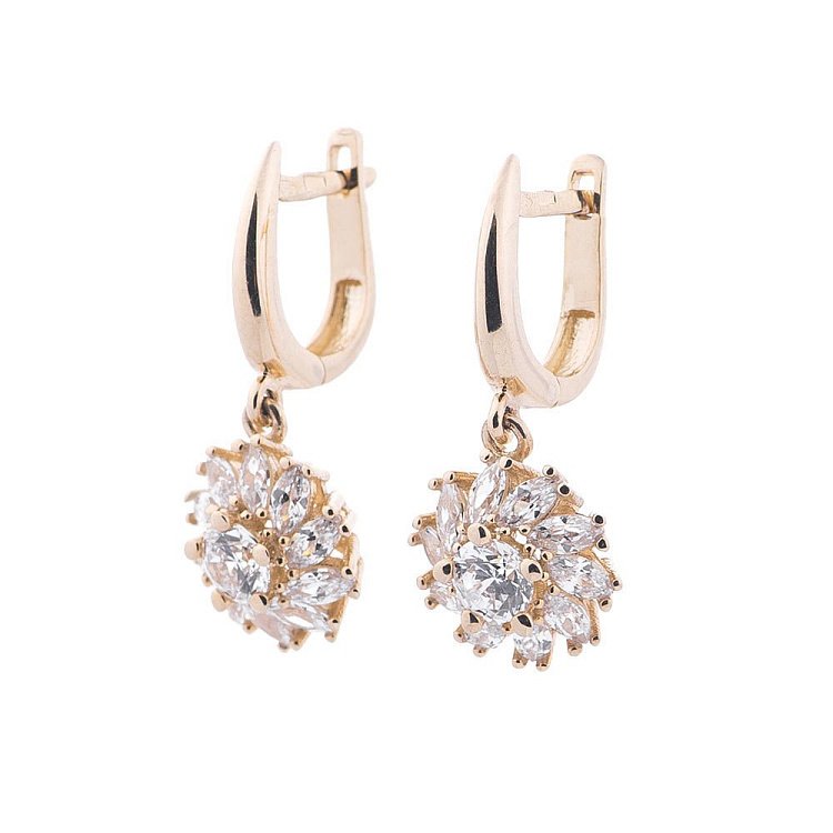 Золотые серьги с фианитами с04464 от ювелирного магазина Оникс - 1