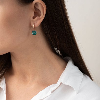 Золоті сережки "Захоплення" з синтетичним кварцом с05298 №2