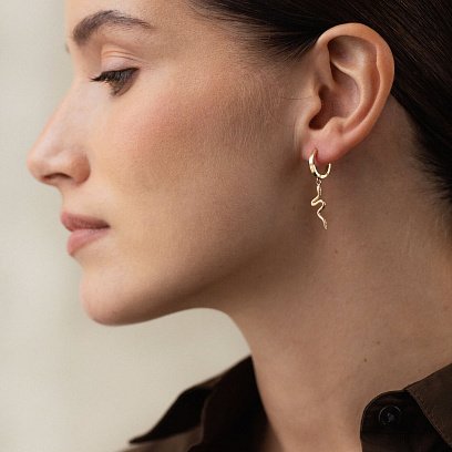 Сережки - кільця "Змії" у жовтому золоті с08022 №4