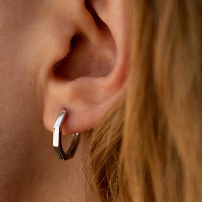 Серьги - кольца "Геометрия" в белом золоте с08541 №4