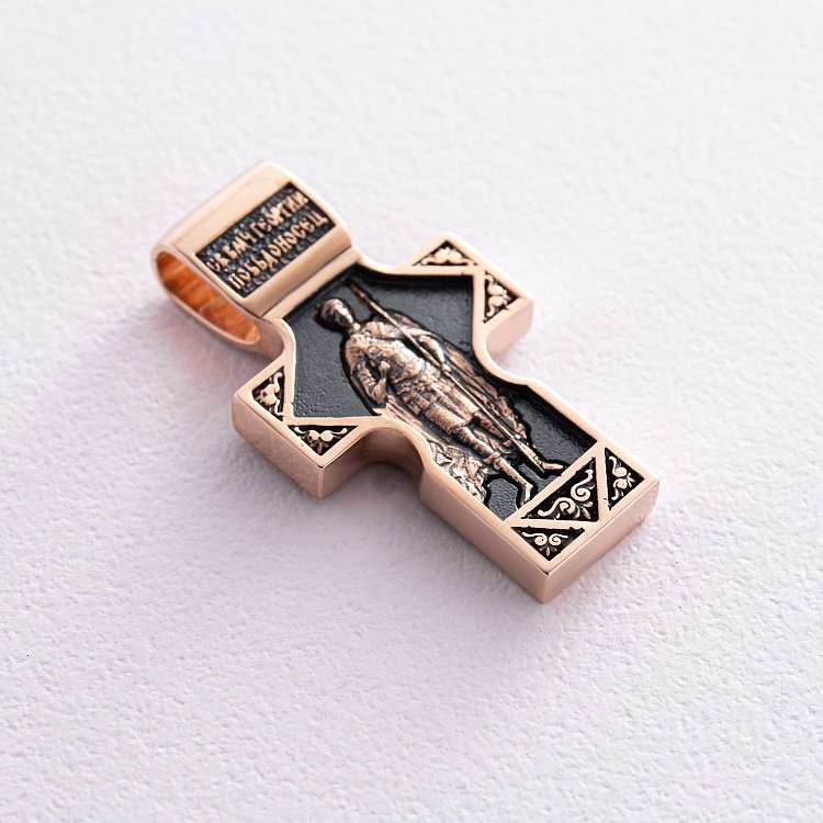 Золотий православний хрест "Спас Нерукотворний. Святитель Миколай Чудотворець. Георгій Переможець" п03824 від ювелірного магазину Онікс - 1