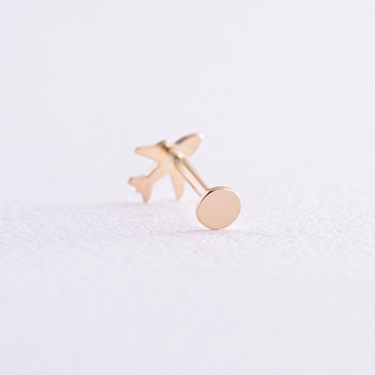 Одиночная серьга "Самолетик" в хрящ ушка (желтое золото) с07926 от ювелирного магазина Оникс - 2