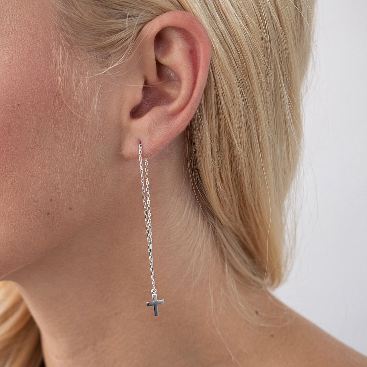 Срібні сережки - протяжки "Хрестики" 123100 від ювелірного магазину Онікс - 2