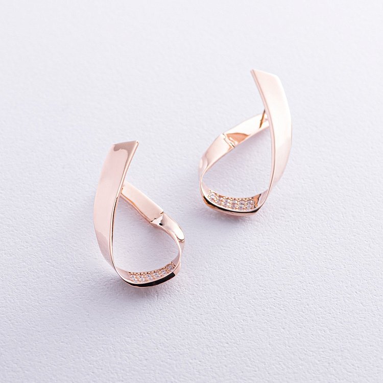 Золотые серьги на английской застежке (фианиты) с07098 от ювелирного магазина Оникс - 1