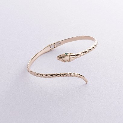 Жесткий браслет "Змея" в желтом золоте (изумруды) бб0044м №3