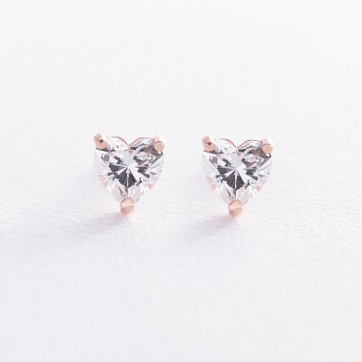 Золотые серьги - пусеты "Сердечки" с куб. цирконием (Swarovski) 1119к №3