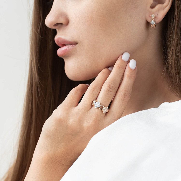 Золотое кольцо "Клевер" к06096 от ювелирного магазина Оникс - 2