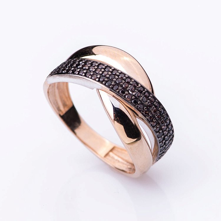 Золота каблучка з коричневими фіанітами к04973 від ювелірного магазину Онікс