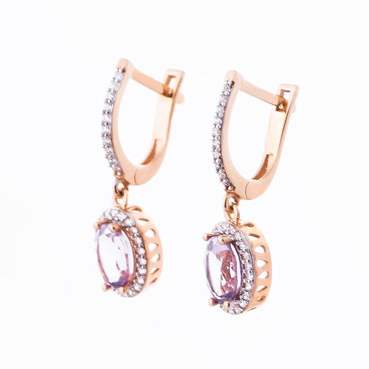 Золоті сережки з аметистом і фіанітами с04193 від ювелірного магазину Онікс - 1