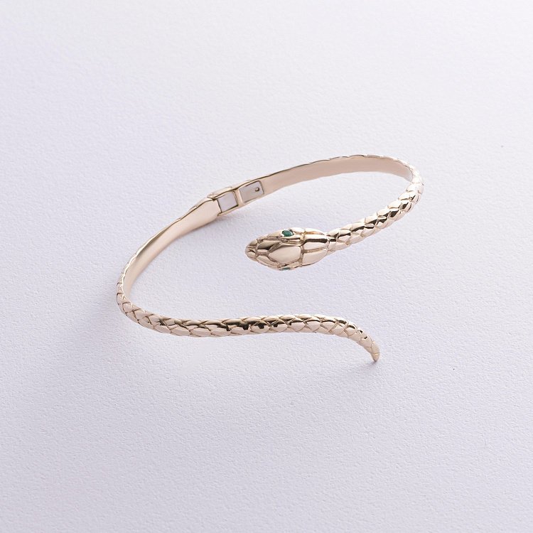 Жесткий браслет "Змея" в желтом золоте (изумруды) бб0044м от ювелирного магазина Оникс - 2